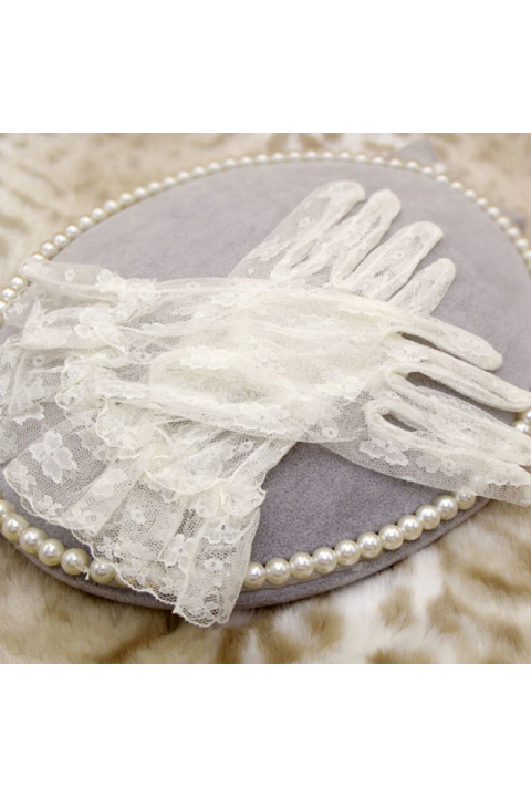 White Thin Lace Wedding Bridal Gloves