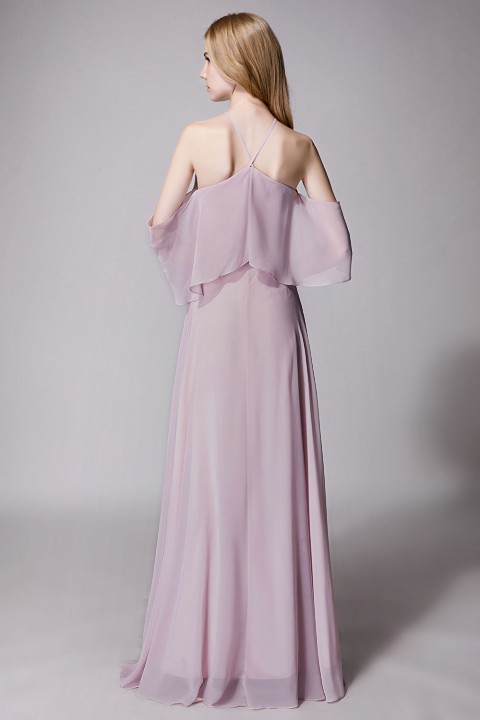 Y-Neck Ruffle Chiffon Multi-wear Bridesmaid Dress Long