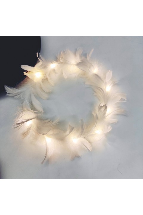 White Feather Glowing Garland Bridal Headwear