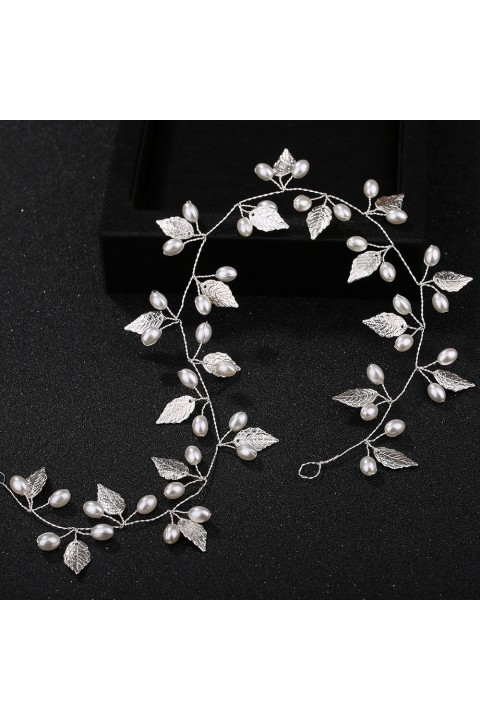 Leaf Shaped Pearl Decor Bridal Hair Vine