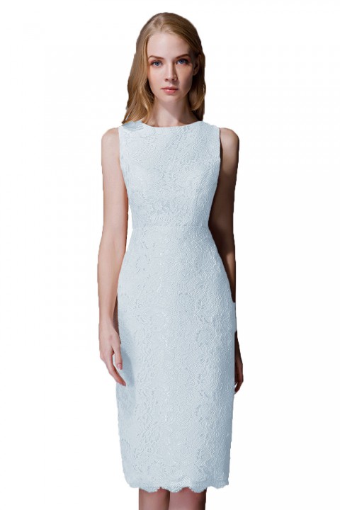 Elegant Boatneck Lace Short Bridesmaid Dress with Keyhole Back