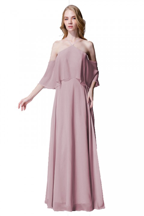 Y-Neck Ruffle Chiffon Multi-wear Bridesmaid Dress Long