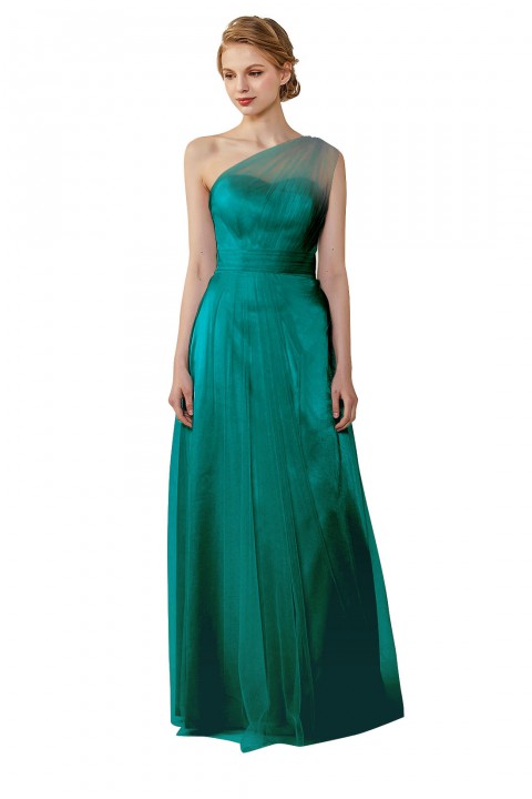 Romantic Illusion One-Shoulder Tulle Open Back Bridesmaid Dress 