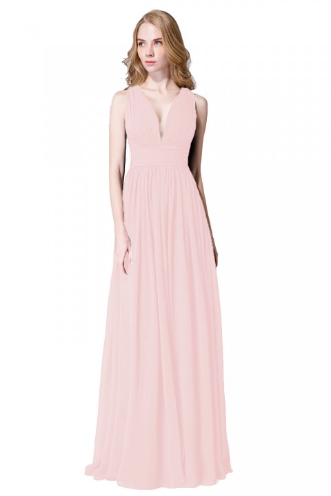 Sexy Deep V-Neck Plunging Silt Bridesmaid Dress with Keyhole Back