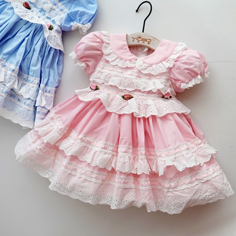  Classical&Vintage Puff Sleeve Ruffles Layered Princess Costume Dresses