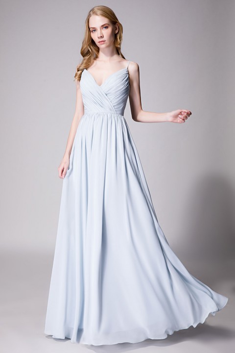 Spaghetti Straps Shell Neck Chiffon Bridesmaid Dress Open-back 