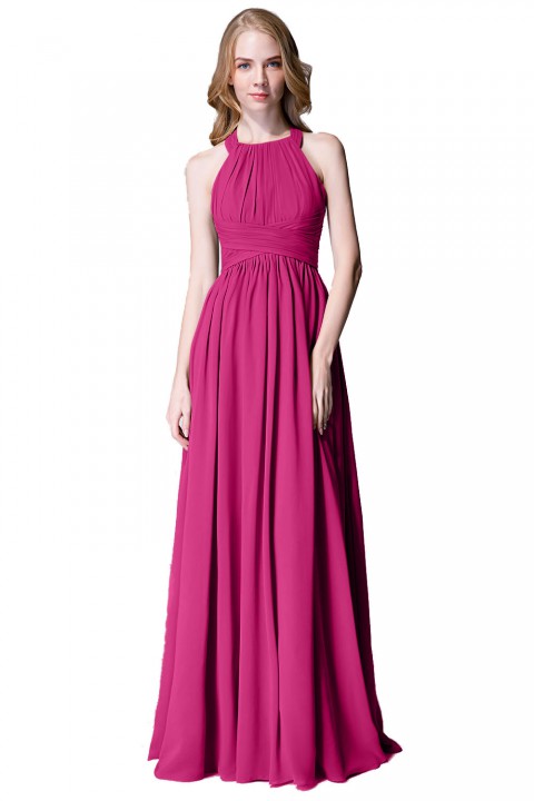 Sophisticated Halter Neckline Keyhole Back Pleated Bridesmaid Dress