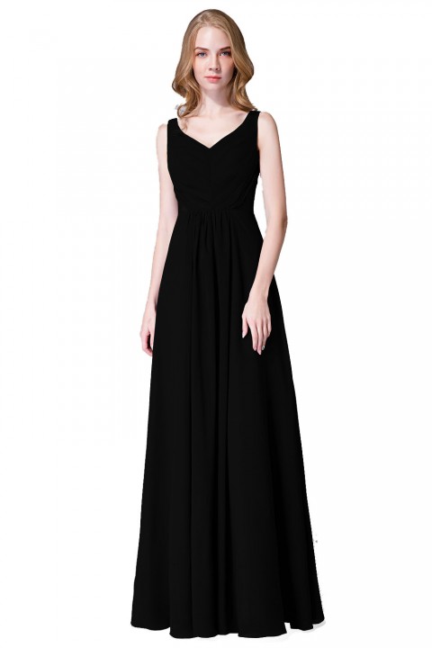 Elegant V-Back Chiffon Tank Bridesmaid Dress with Mesh Lace Inset