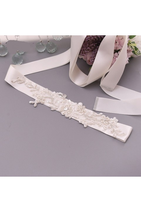 Pearl Beaded Ribbon Bridal Sash