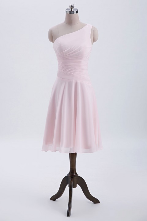 Asymmetrical One-Shoulder Chiffon Ruched Bridesmaid Dress Short