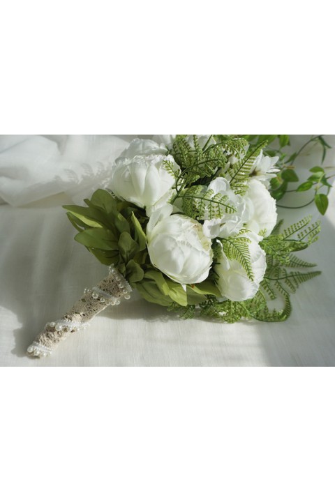 Artificial Silk Flower Leaf Cascade Wedding Bouquet
