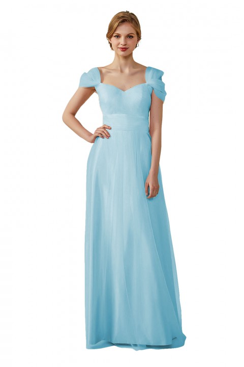 Sweetheart Neckline Cold Shoulder Long V back Tulle Bridesmaid Dress