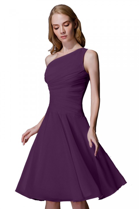 Asymmetrical One-Shoulder Chiffon Ruched Bridesmaid Dress Short