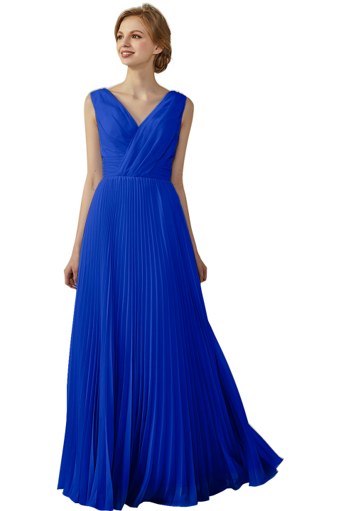 Chiffon V-Neck and V-Back A-Line Pleated Bridesmaid Dress 