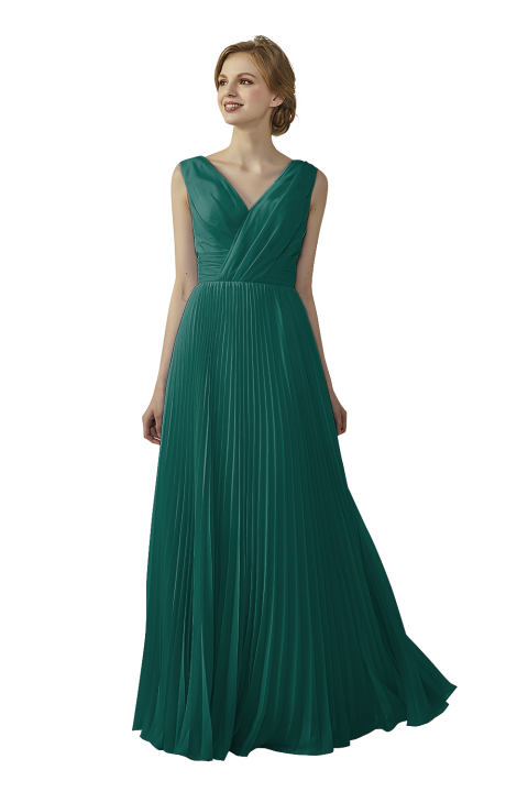 Chiffon V-Neck and V-Back A-Line Pleated Bridesmaid Dress 