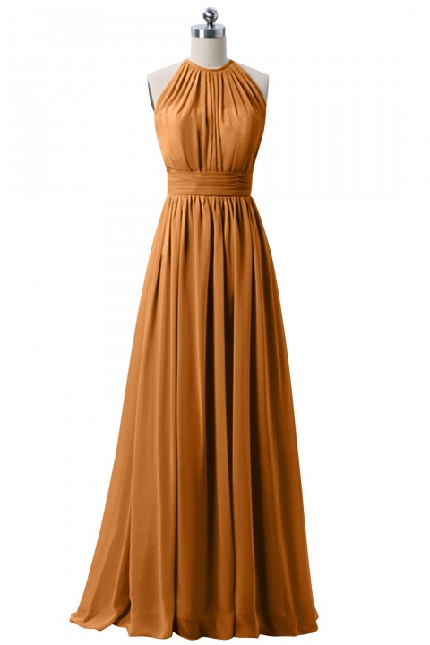 Spaghetti Straps Illusion Halter Bridesmaid Dress with Sash