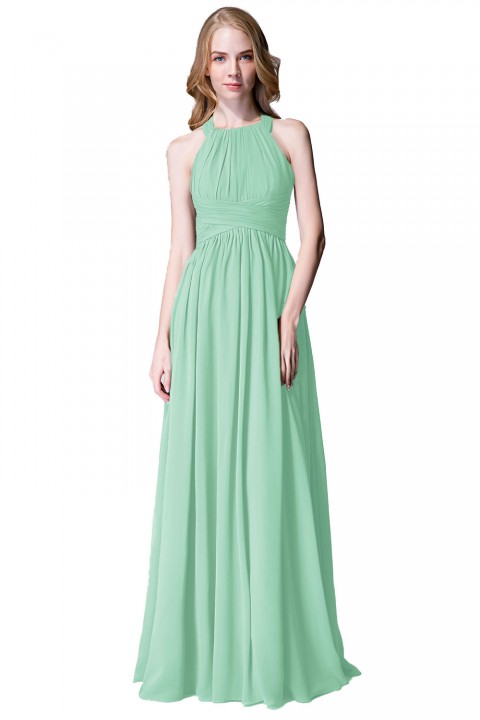 Sophisticated Halter Neckline Keyhole Back Pleated Bridesmaid Dress