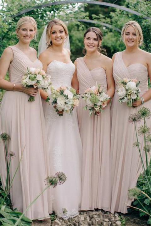 Asymmetrical One Shoulder Pleated A-Line Bridesmaid Dress 