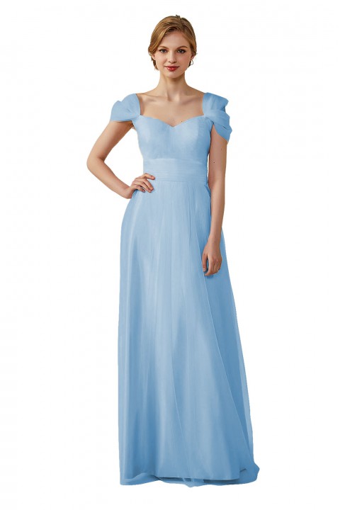 Sweetheart Neckline Cold Shoulder Long V back Tulle Bridesmaid Dress