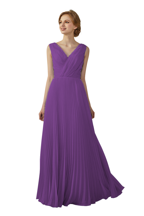 Chiffon V-Neck and V-Back A-Line Pleated Bridesmaid Dress 