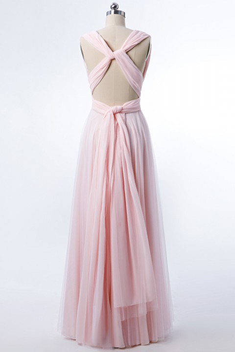 Multi-Wear Open Back Tulle Bridesmaid Dress Long