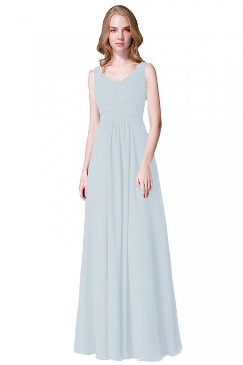 Elegant V-Back Chiffon Tank Bridesmaid Dress with Mesh Lace Inset