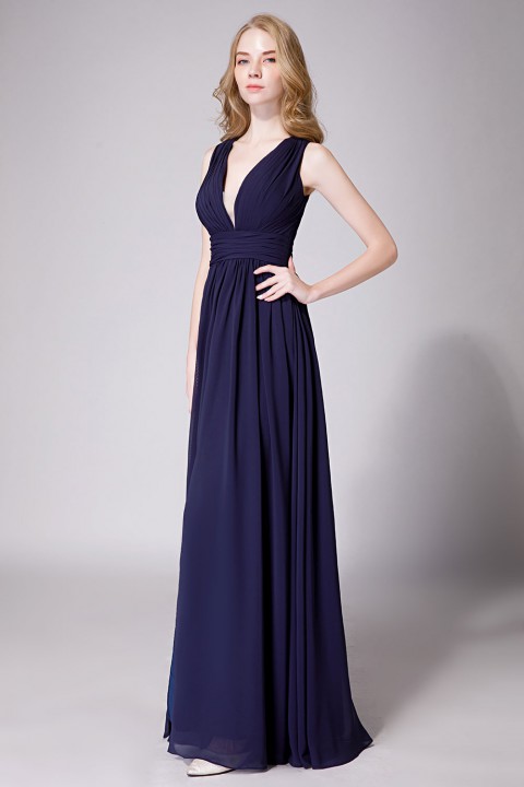 Sexy Deep V-Neck Plunging Silt Bridesmaid Dress with Keyhole Back