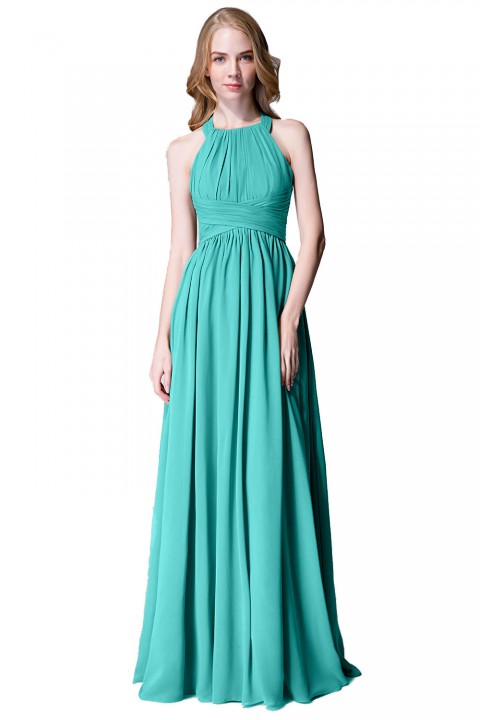 Sophisticated Halter Neckline Keyhole Back Pleated Bridesmaid Dress