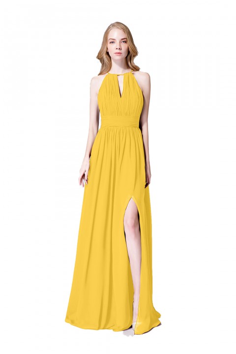 High-Neck with Keyhole Halter Tie Back Chiffon Bridesmaid Dress 