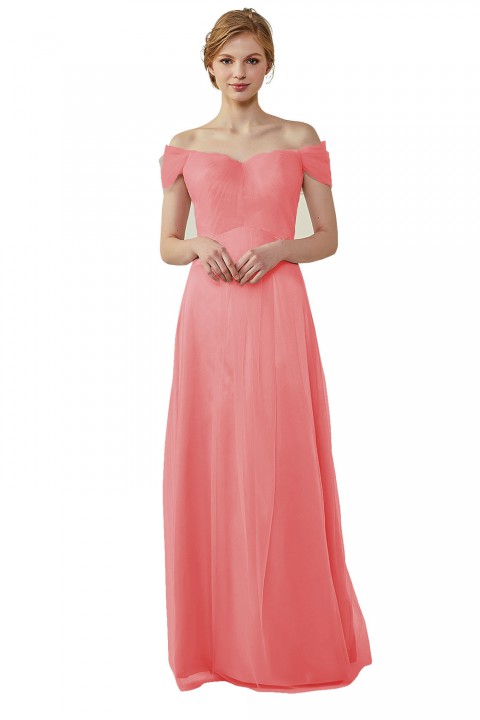 Simple Off the Shoulder Tulle Sweetheart Column Bridesmaid Dress