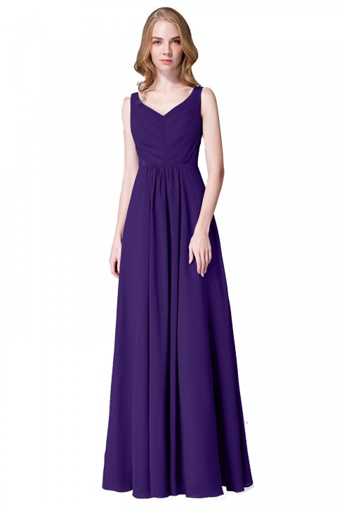 Elegant V-Back Chiffon Tank Bridesmaid Dress with Mesh Lace Inset