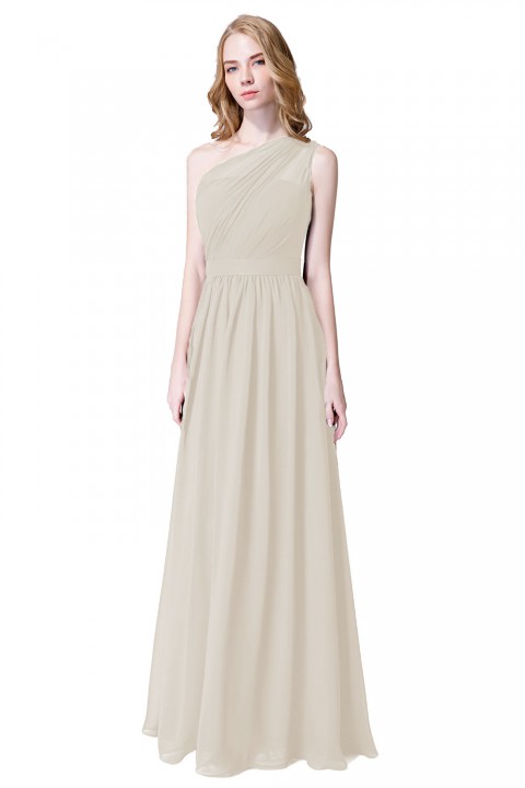 Illusion One-Shoulder Chiffon Pleated Bridesmaid Dress Long