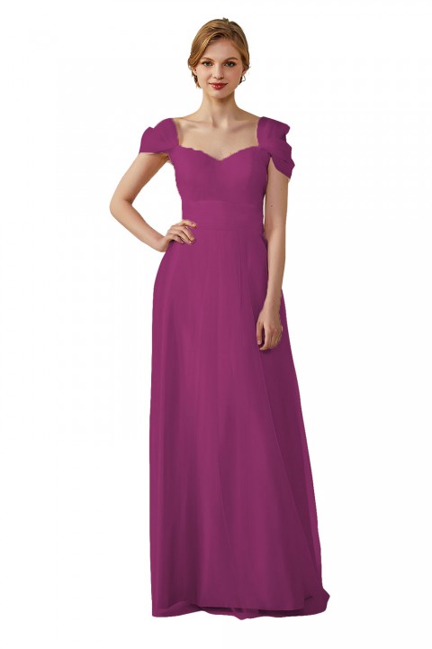 Sweetheart Neckline Cold Shoulder Long V back Tulle Bridesmaid Dress