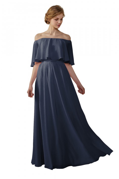 Bohemian Style Off Shoulder Chiffon Flounce Top Bridesmaid Dress