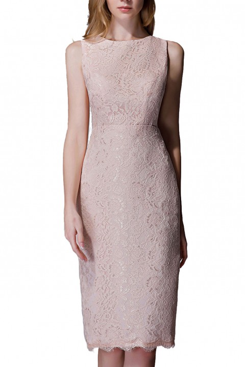 Elegant Boatneck Lace Short Bridesmaid Dress with Keyhole Back