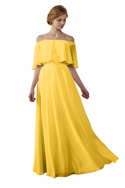 Bohemian Style Off Shoulder Chiffon Flounce Top Bridesmaid Dress