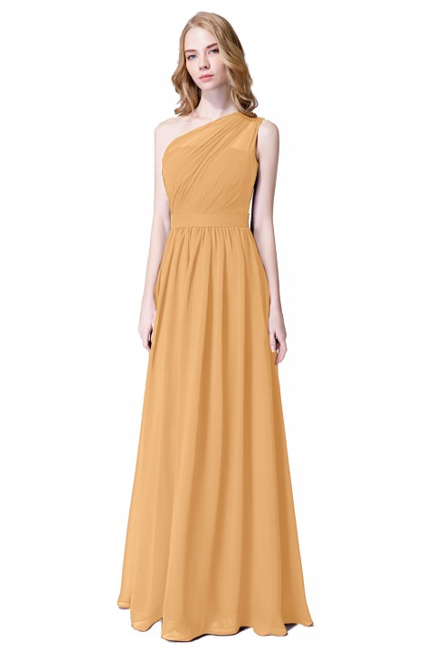 Illusion One-Shoulder Chiffon Pleated Bridesmaid Dress Long