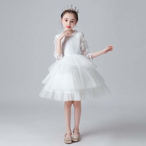 White Short Sleeves Princess Tulle Skirt Flower Girl Dresses