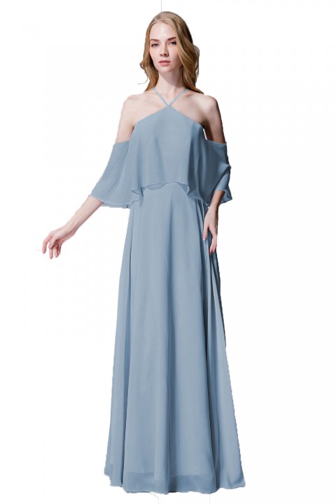 Y-Neck Ruffle Chiffon Multi-wear Bridesmaid Dress Long