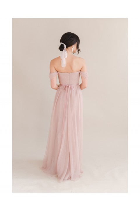 Pink Off Shoulder Sweetheart Neck High Waist Chiffon Bridesmaid Dress