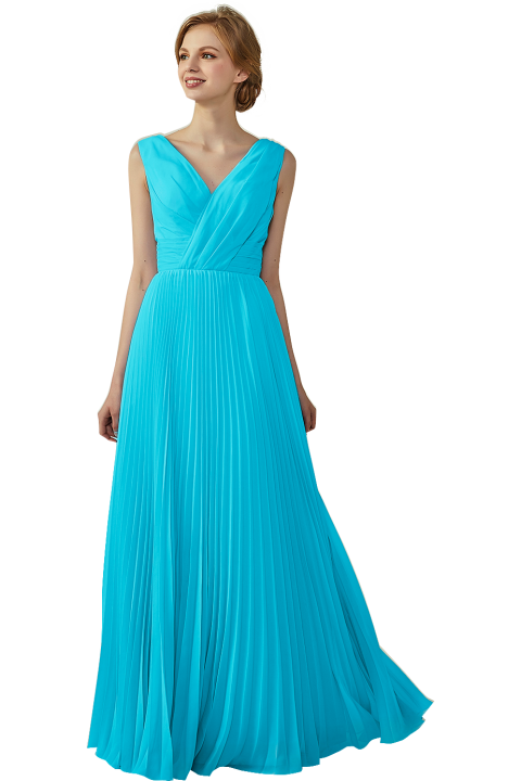 Chiffon V-Neck and V-Back A-Line Pleated Bridesmaid Dress 