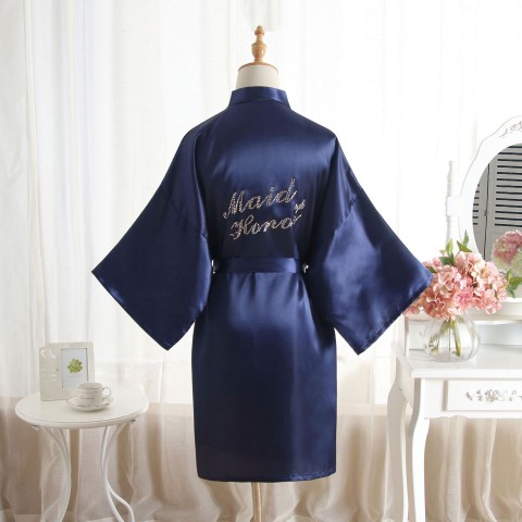 Hot Drilling Tied Waist Silk Maid of Honor Robe