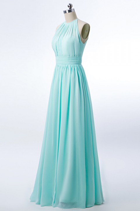 Spaghetti Straps Illusion Halter Bridesmaid Dress with Sash