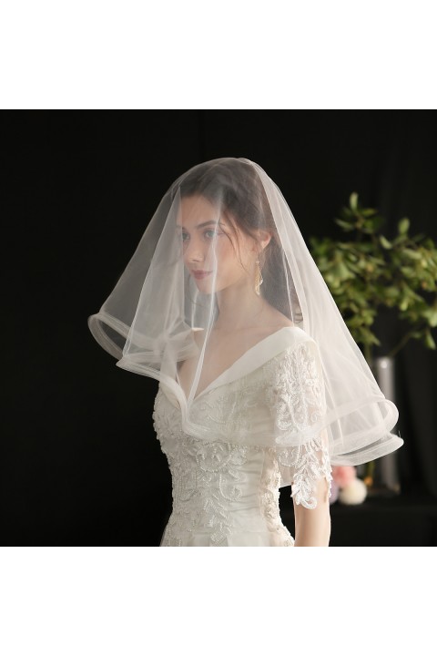 Simple Single Layer Short Soft Tulle Wedding Bridal Veil With Comb