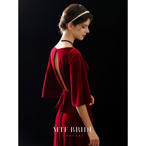 Elegant Muse Deep V-neck Tie Back Wrap Velvet Party Dress