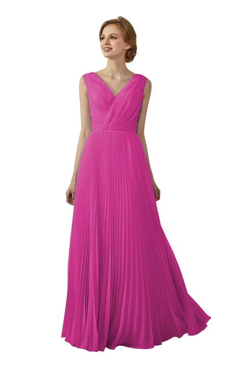 Chiffon V-Neck and V-Back A-Line Pleated Bridesmaid Dress 