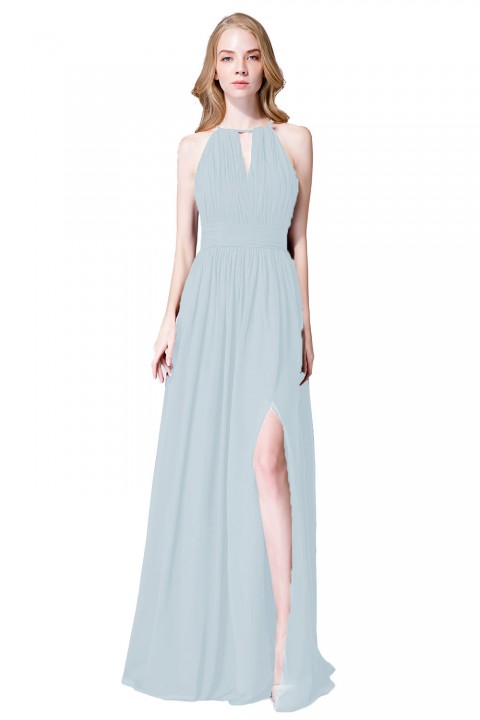 High-Neck with Keyhole Halter Tie Back Chiffon Bridesmaid Dress 