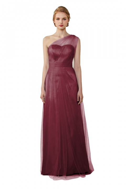 Romantic Illusion One-Shoulder Tulle Open Back Bridesmaid Dress 