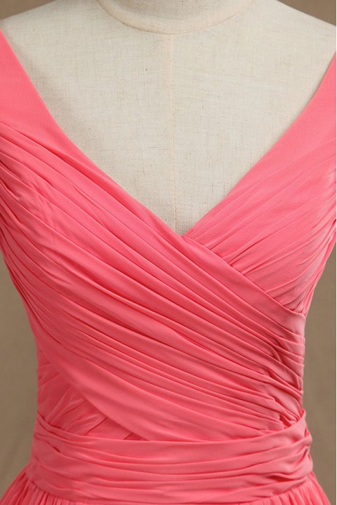 Sexy Tank V Neck & Back Pleated Chiffon Bridesmaid Dress Long