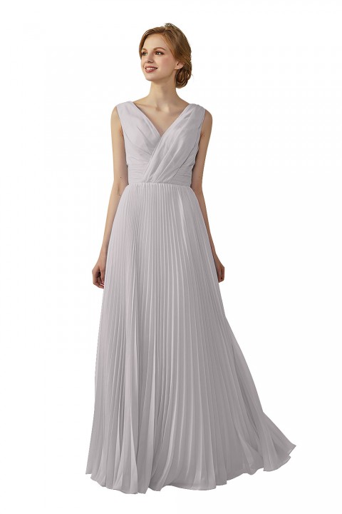 Chiffon V-Neck and V-Back A-Line Pleated Bridesmaid Dress 